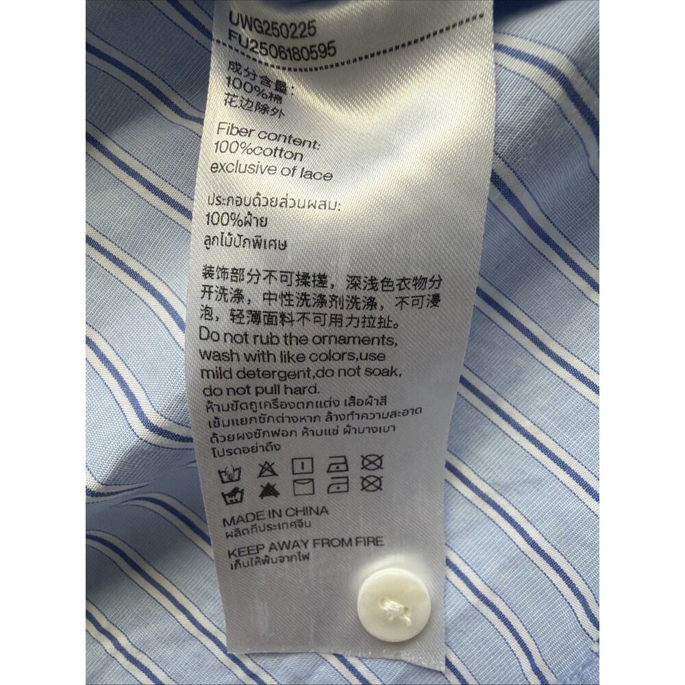 Urban Revivo Layered Shirt Size 10 Blue Pinstripe Black Lace Detail Off Shoulder - Picture 5 of 11